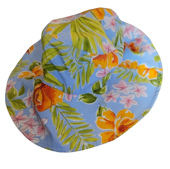NWOT! Talbots Vintage Blue Floral Multicolor Reversible Sun Hat NEW - Picture 1 of 7